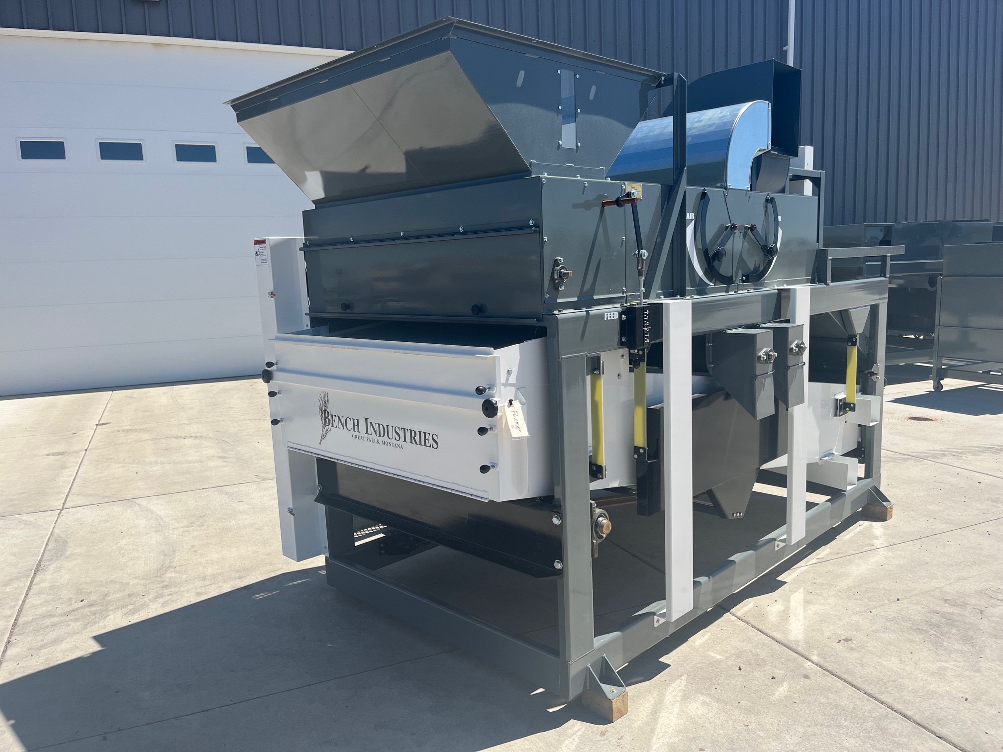 Front Side of 108 inch high capacity seed Cleaner