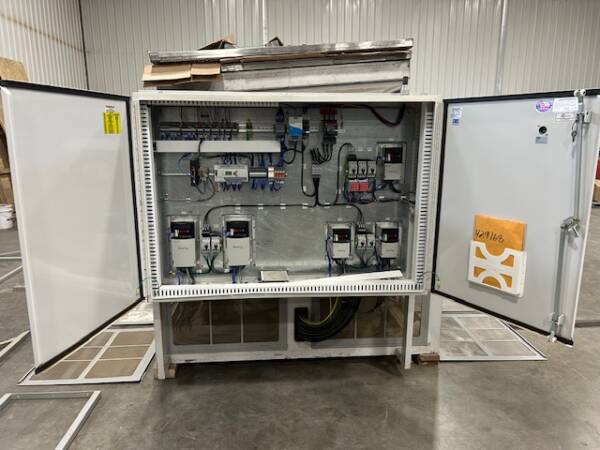 Upgraded electrical control panel for Oliver 3600 gravity table with labeled wiring and switches
